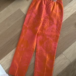 Carlisle 100% dupioni silk capri pants with rose design